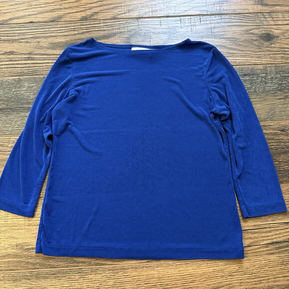 Vintage Chico’s Private Edition Blue Boat Neck Top Size 2 USA Made 3/4 Sleeve - Picture 1 of 6